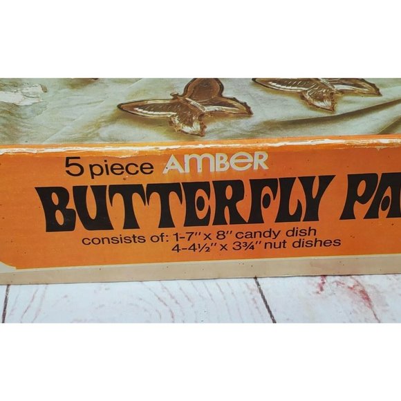 Rare Amber 5 Piece Vintage Brown Glass Butterfly Home Décor Candy Nut Dish Set - Picture 6 of 9
